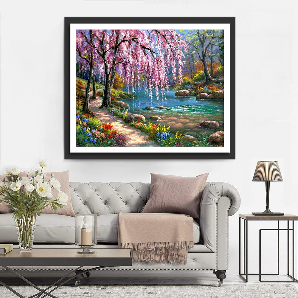 Peach Forest and Small Stream Diamond Painting