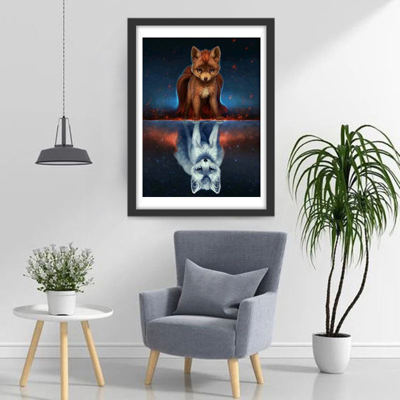 Red Fox and Polar Fox in Reflection Diamond Painting