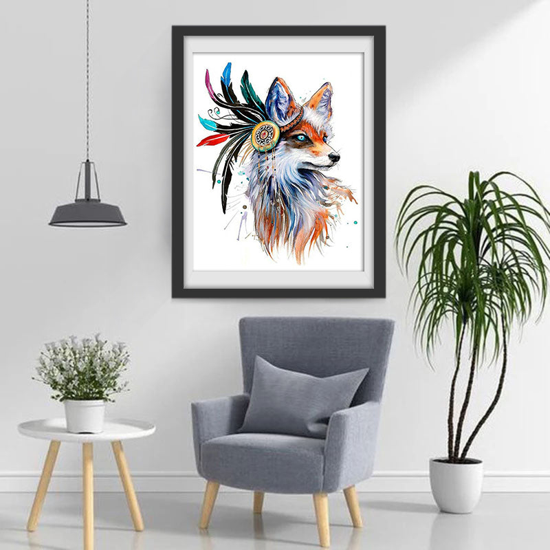 Red Fox and Colorful Feathers Diamond Painting