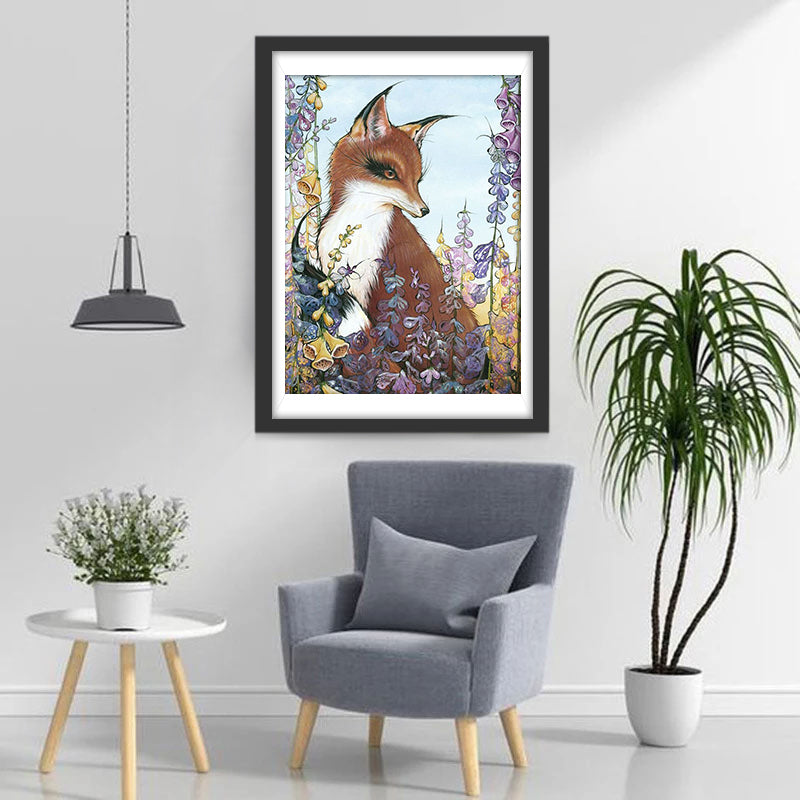 Fox and Purple Flowers Diamond Painting