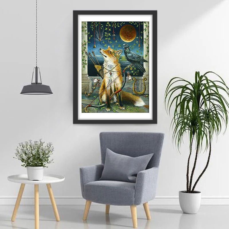 Fox, Raven and the Moon Diamond Painting