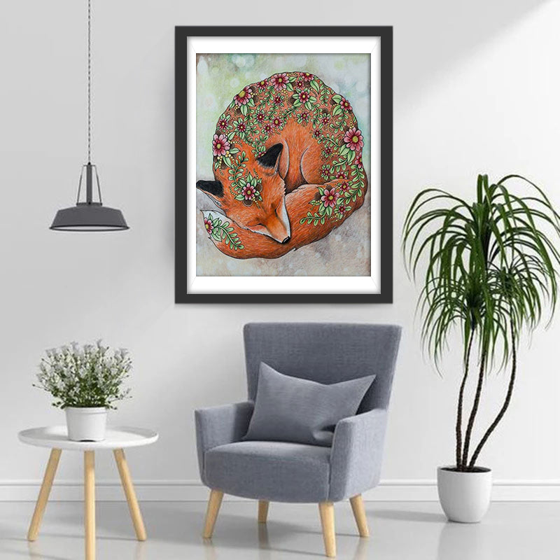 Fox Flowers Diamond Painting