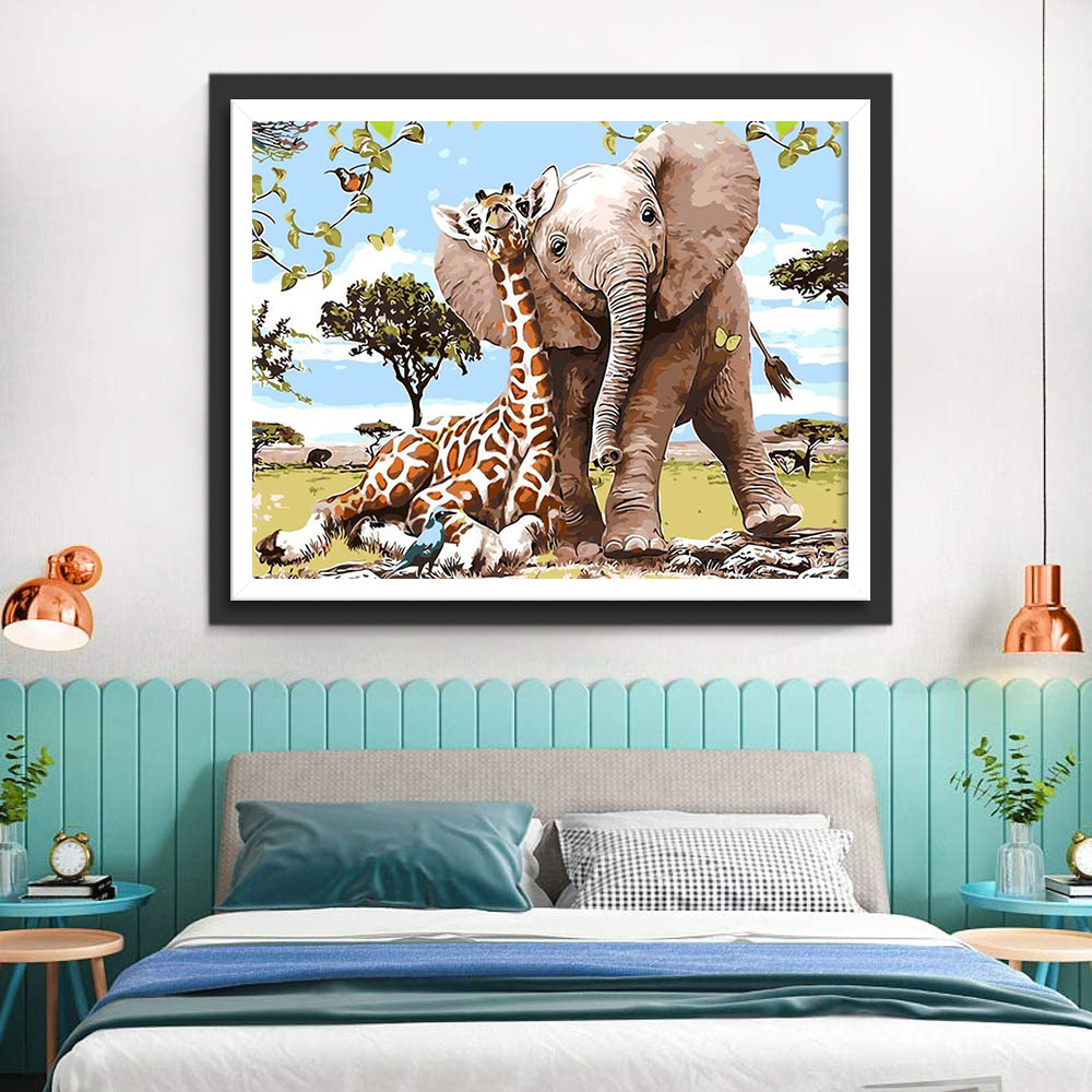 Giraffe and Elephant Diamond Painting