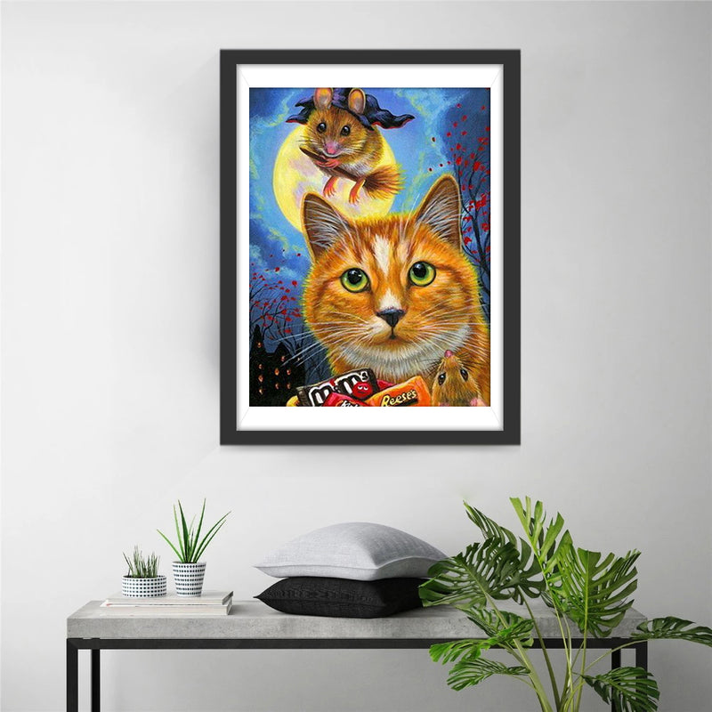 The Witch Mouse and the Orange Cat Diamond Painting