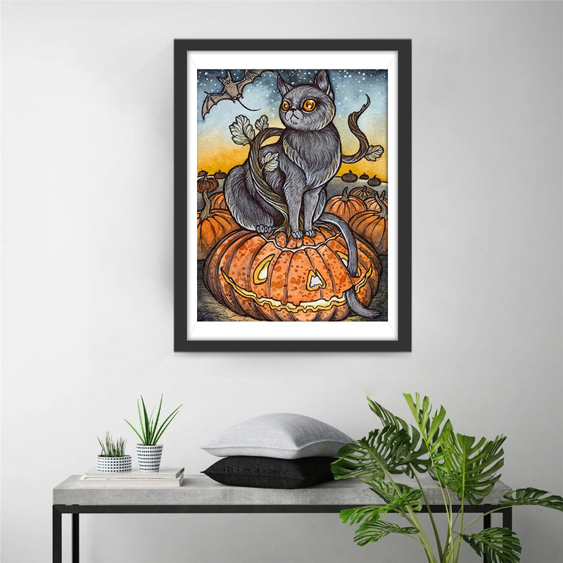 Gray Cat and Pumpkin 5D DIY Diamond Painting Kits