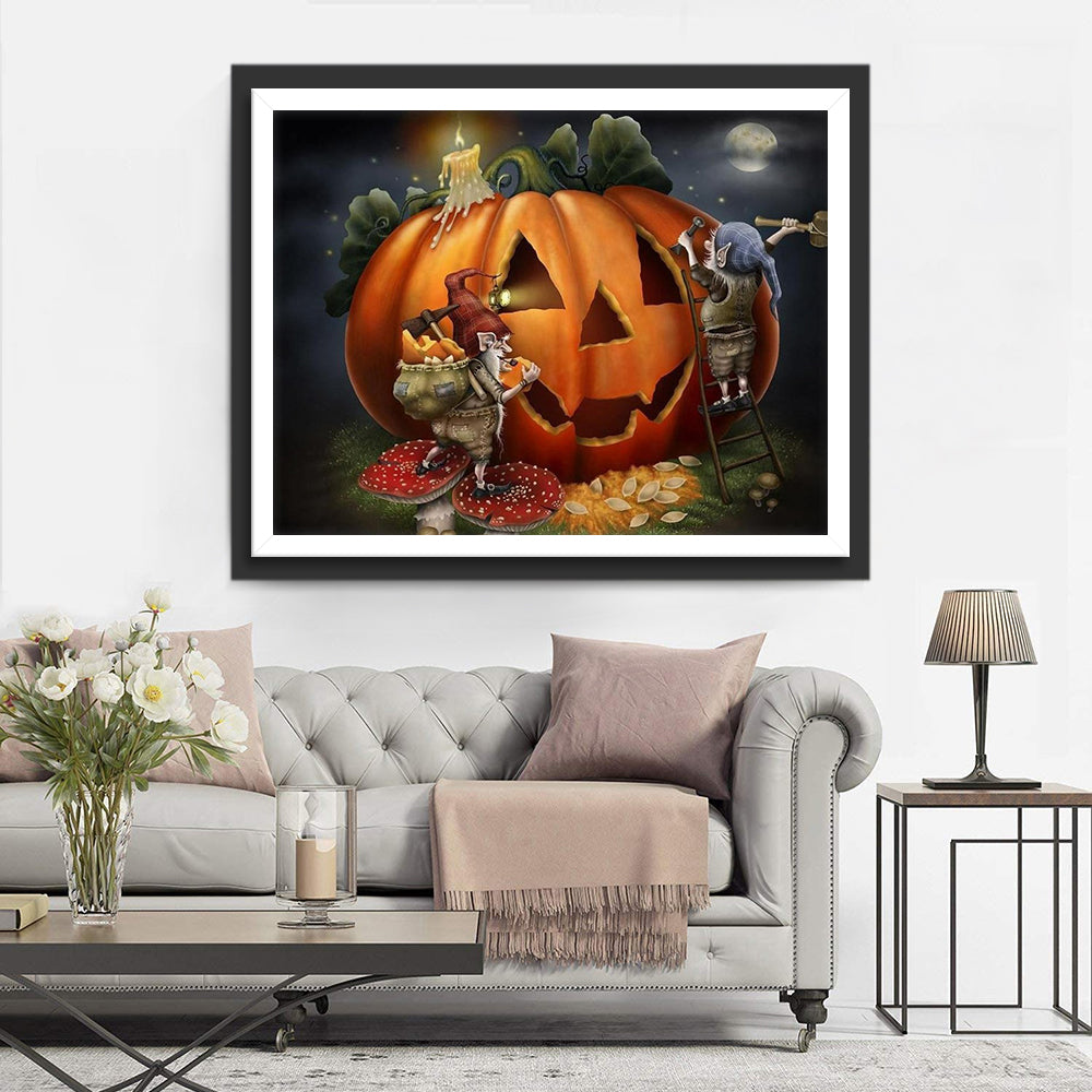 Little Dwarfs and the Giant Pumpkin Lantern Diamond Painting