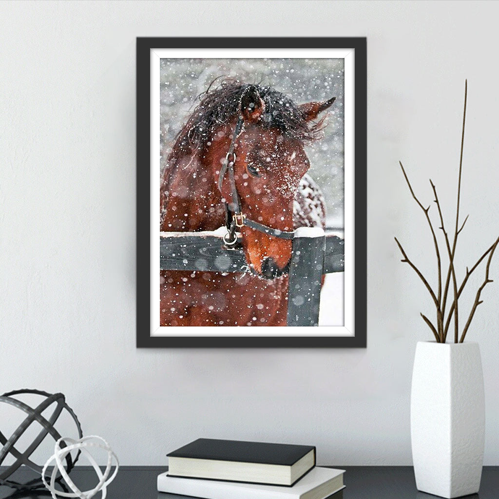 Brown Horse Looking at the Snow Diamond Painting