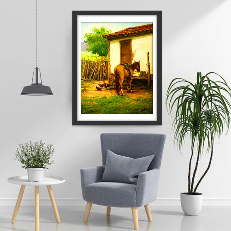 Cabin and Horses Diamond Painting