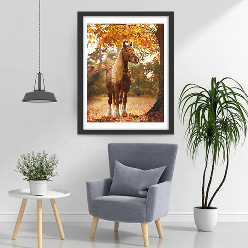 Beautiful Horse and Autumn Leaves Diamond Painting