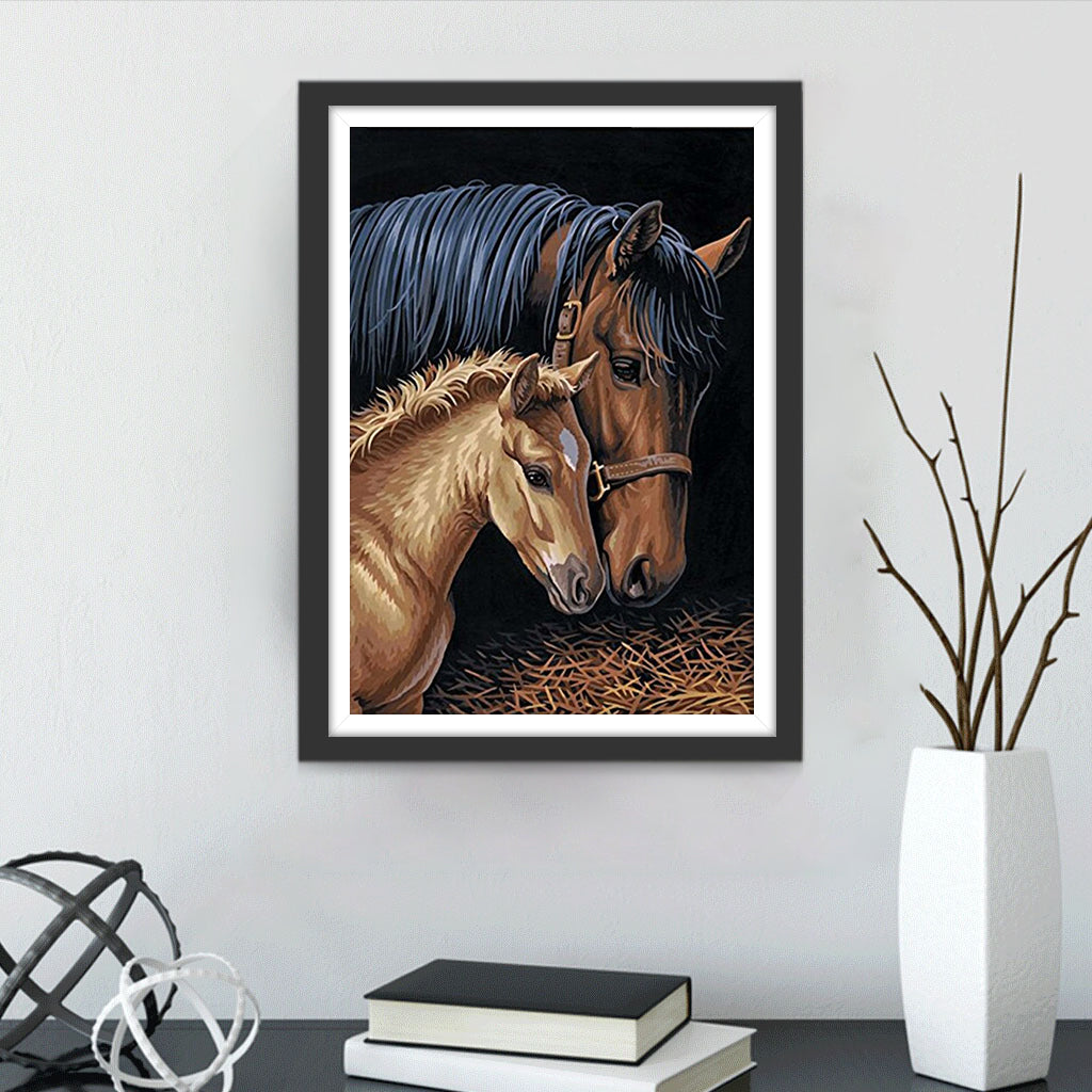 Mother Horse and Her Little Foal Diamond Painting