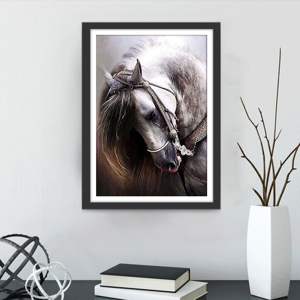 White Horse with Long Mane Diamond Painting