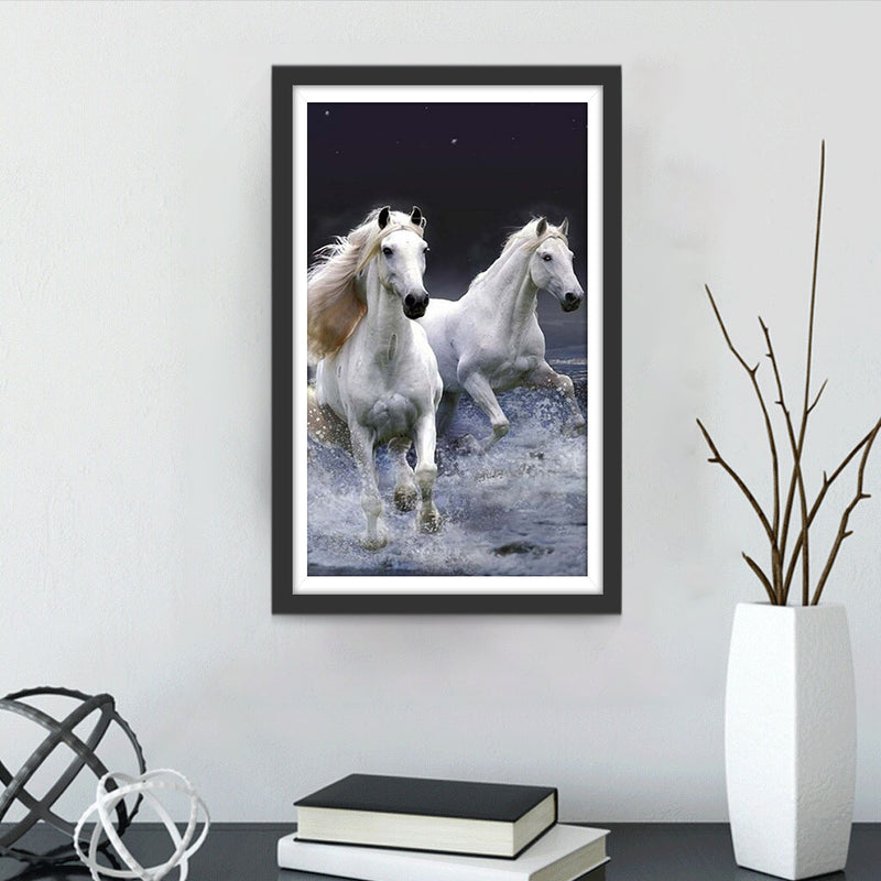 Two White Horses Running 5D DIY Diamond Painting Kits