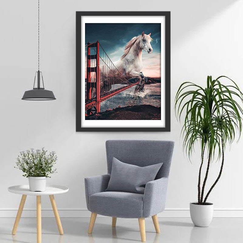 White Horse and Red Bridge Diamond Painting