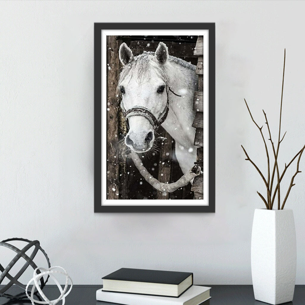 White Horse in the Chalet Diamond Painting
