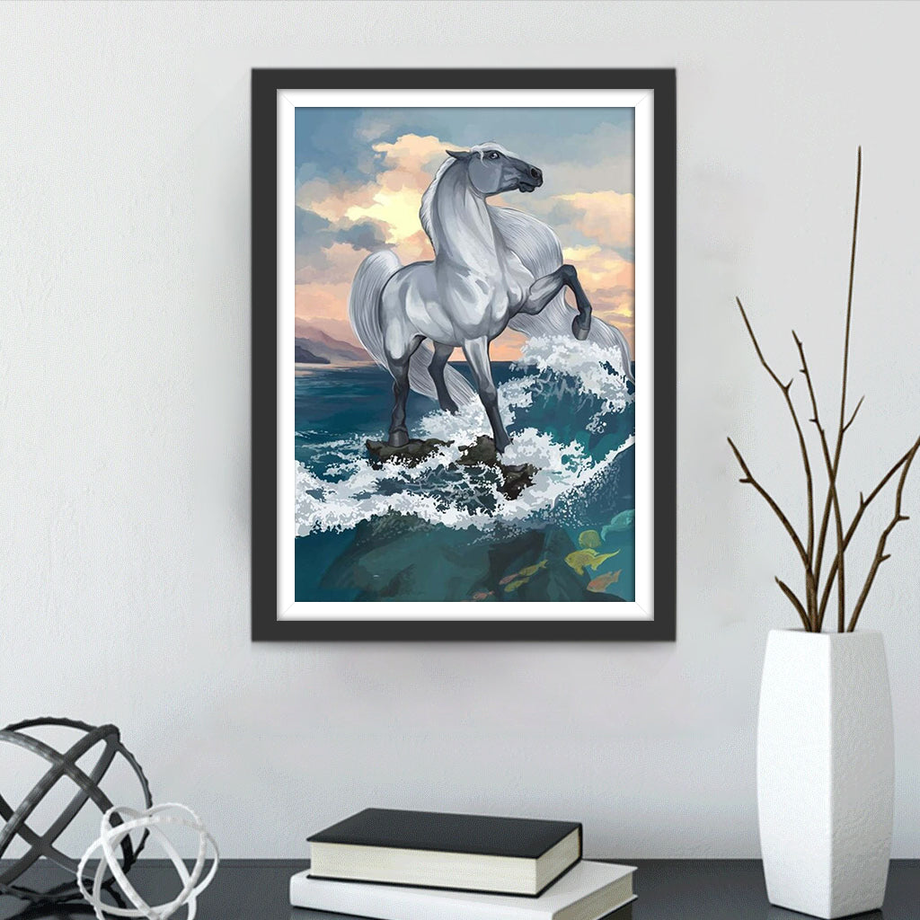 White Horse with Long Mane Diamond Painting