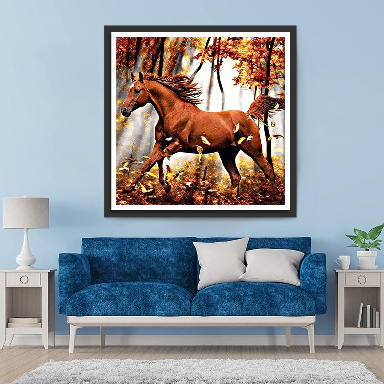 Brown Horse and Autumn Leaves Diamond Painting