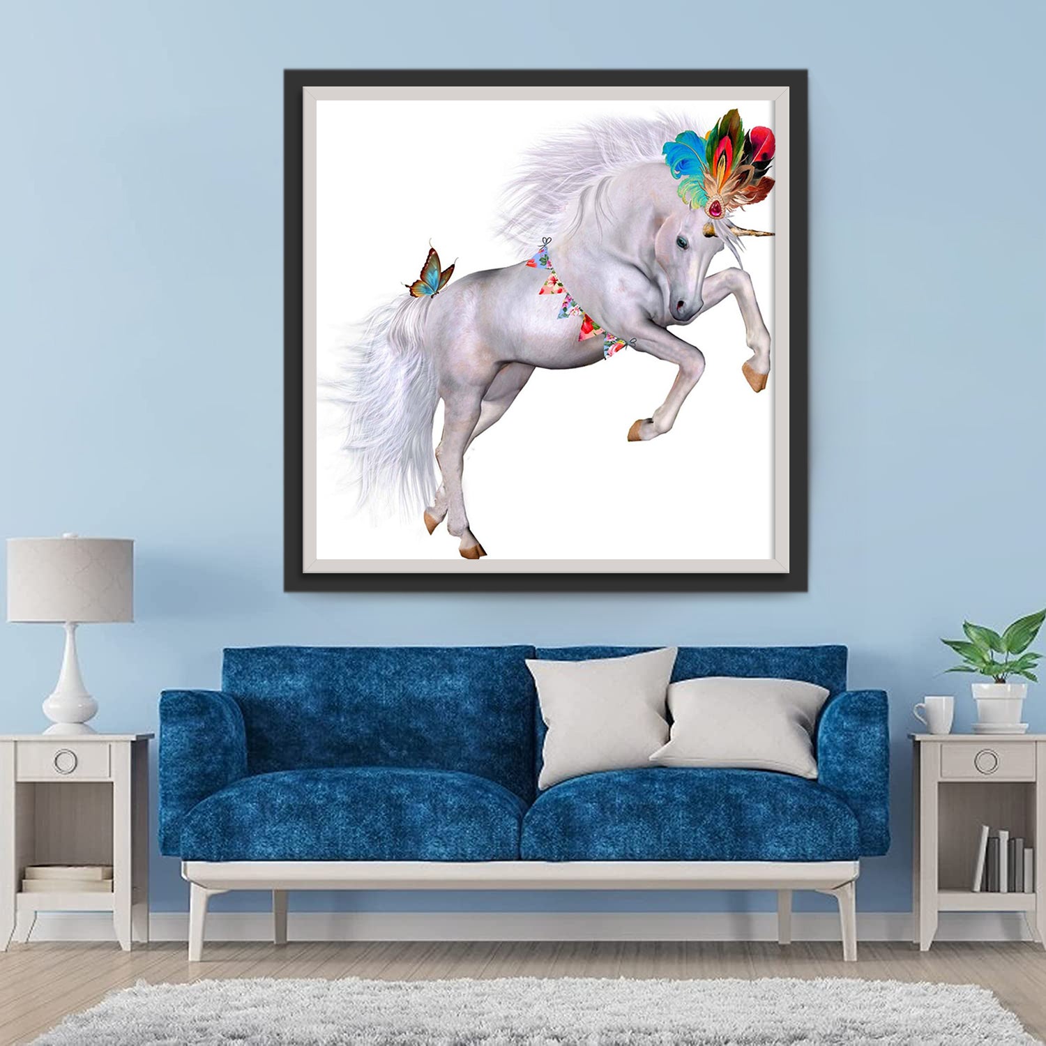 White Horse and Colorful Feathers Diamond Painting