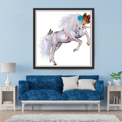 White Horse and Colorful Feathers 5D DIY Diamond Painting Kits