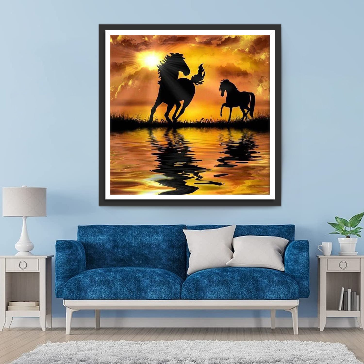 Horses Running under the Setting Sun Diamond Painting