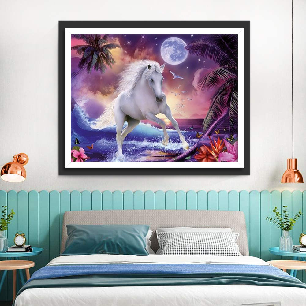 White Horse and the Sea Diamond Painting