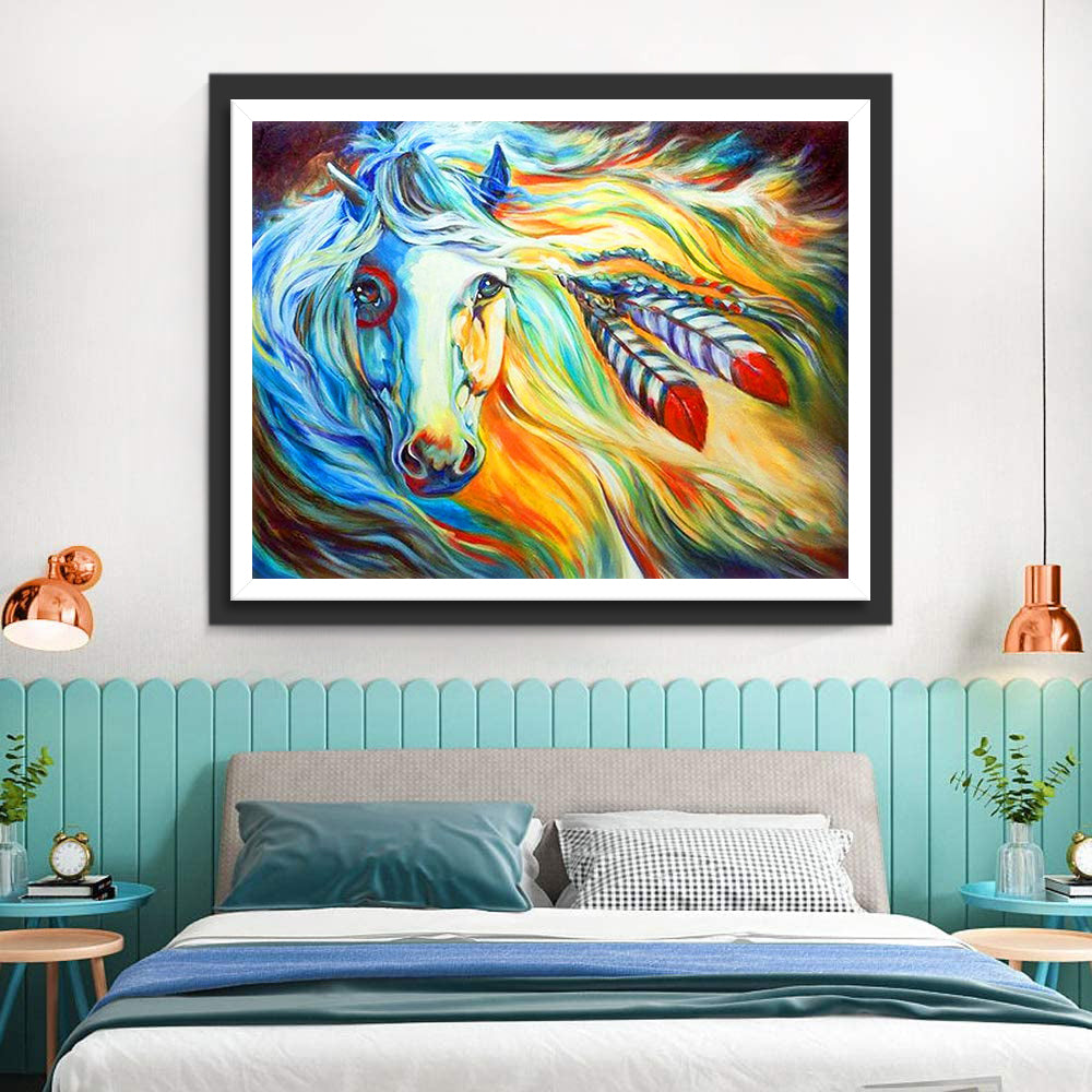 Colorful Horse and Feathers Diamond Painting