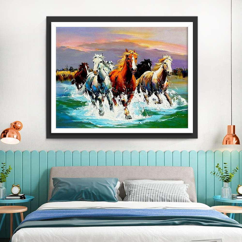 Herd of Horses in the River Diamond Painting