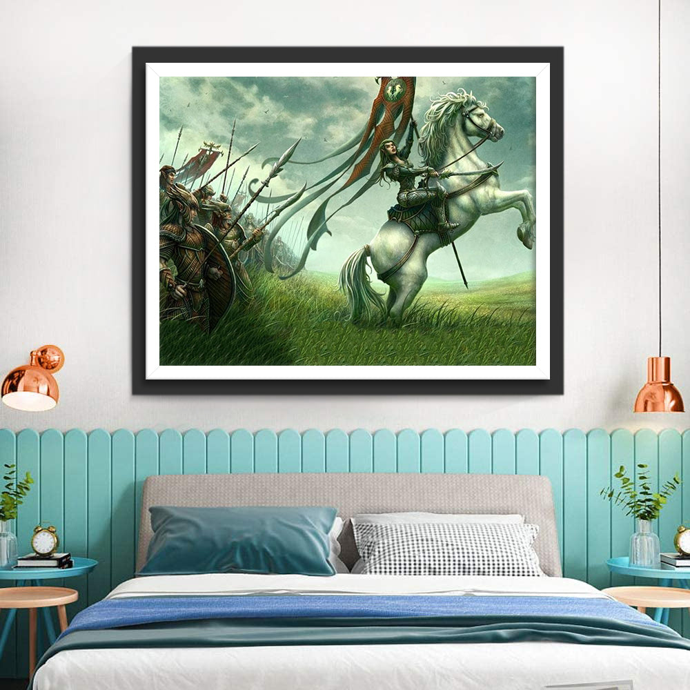 White Horse and Warrior Diamond Painting
