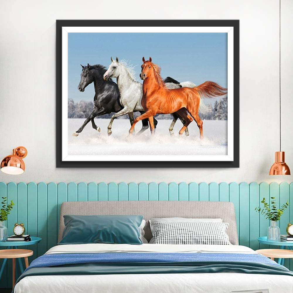 Three Different Horses in the Snow Diamond Painting