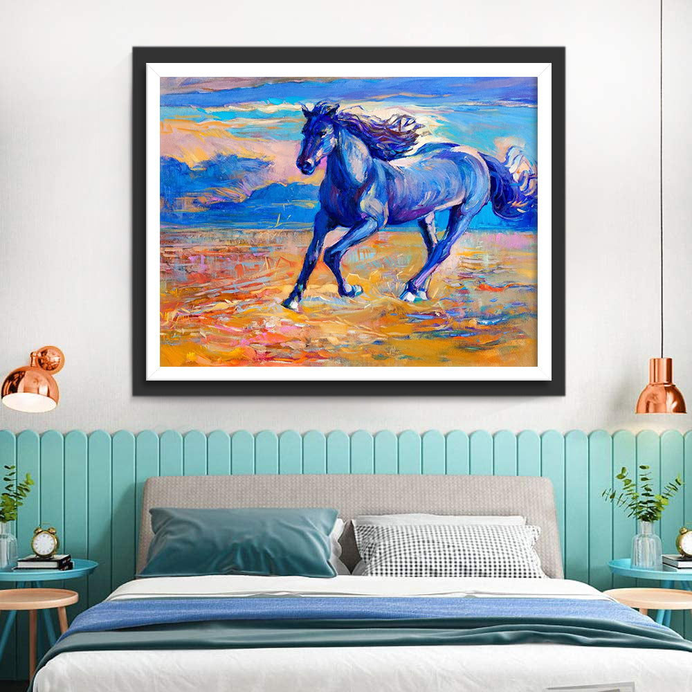 Running Blue Horse Diamond Painting