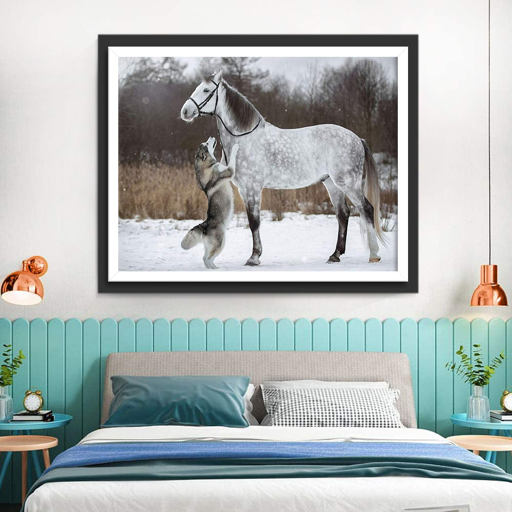 White Horse and Husky Diamond Painting