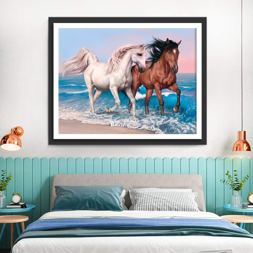 Couple of Horses on the Beach Diamond Painting