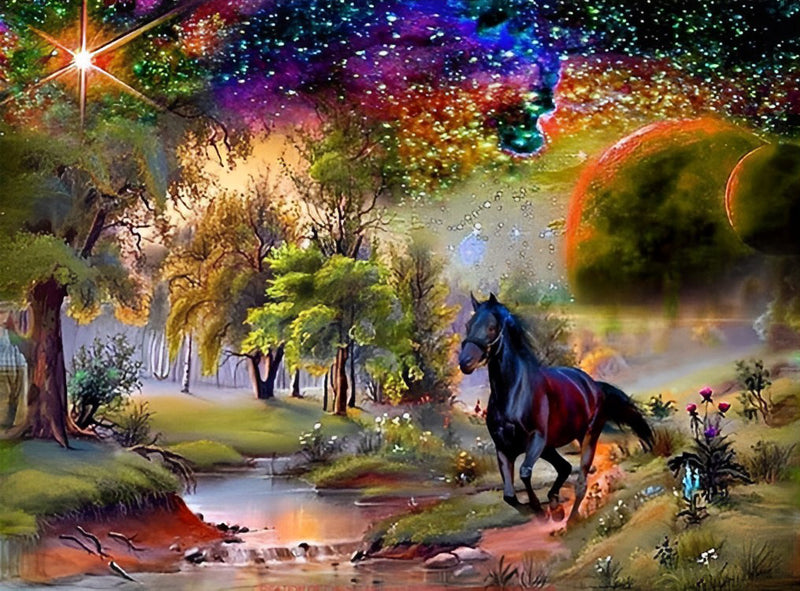 Horse and Magnificent Forest Diamond Painting