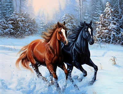 Two Horses Running in the Snow 5D DIY Diamond Painting Kits