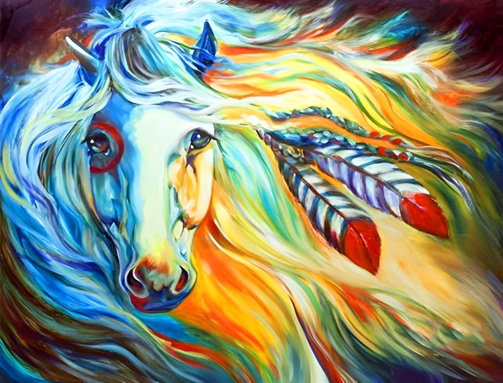 Colorful Horse and Feathers Diamond Painting