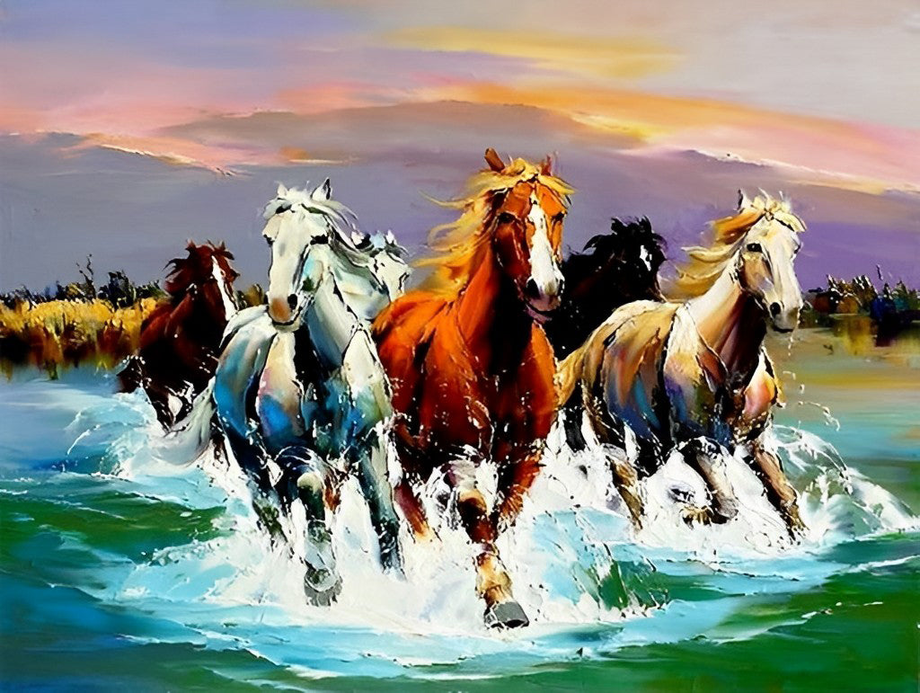 Herd of Horses in the River Diamond Painting
