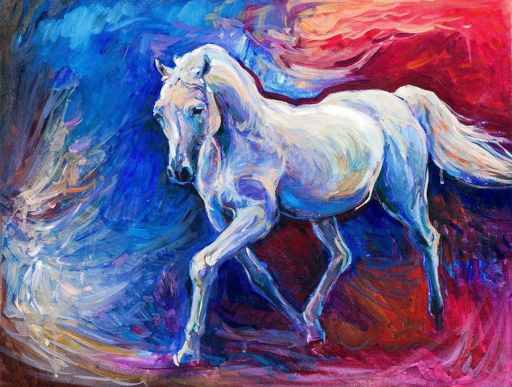 White Horse with Blue and Red Decor Diamond Painting