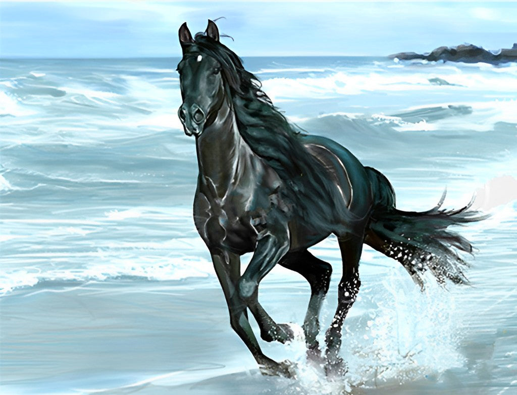 Black Horse and the Sea Diamond Painting