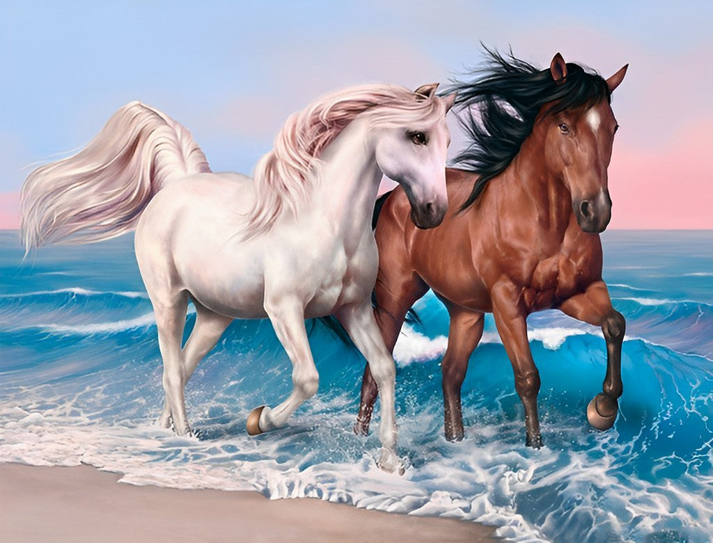 Couple of Horses on the Beach Diamond Painting