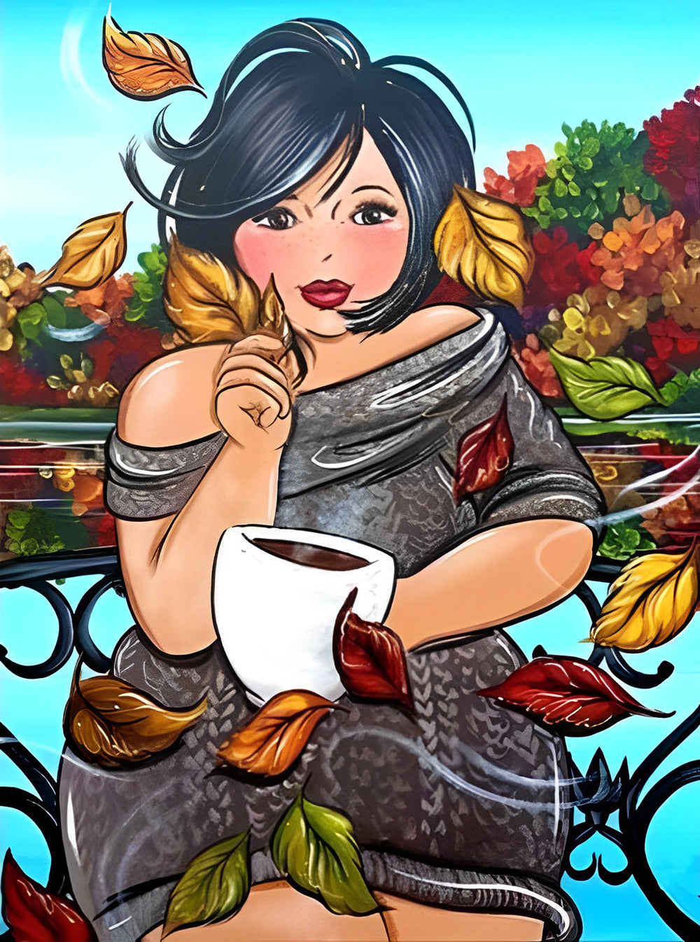 Pretty Girl in Gray Dress Diamond Painting