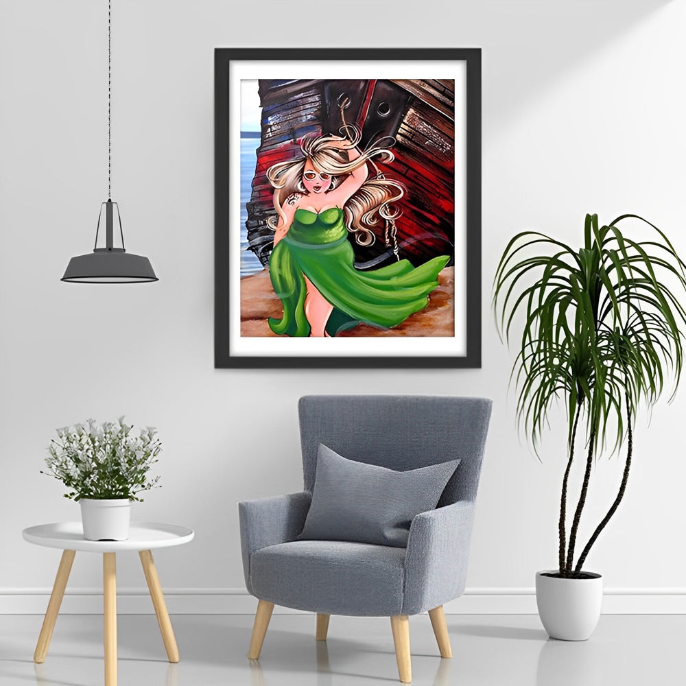Lady in Green Dress Diamond Painting