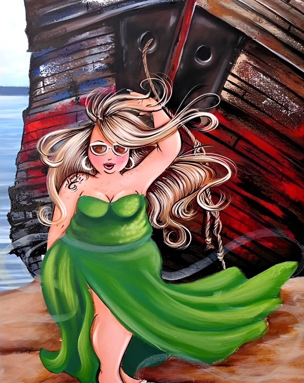 Lady in Green Dress Diamond Painting