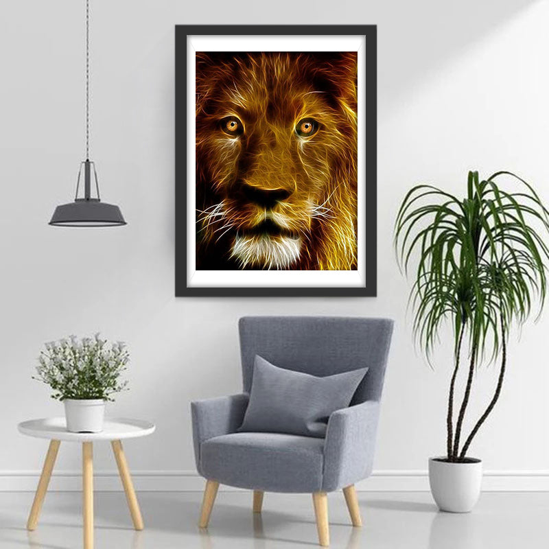 Red Lion with Golden Patterns Diamond Painting