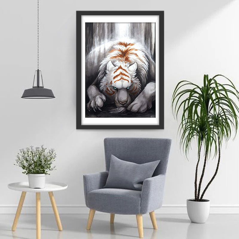 White Tiger with Orange Pattern Diamond Painting