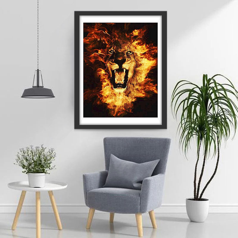 Roaring Lion of Flame Diamond Painting