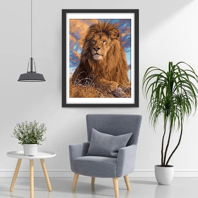 Red Lion Lying on the Lawn Diamond Painting