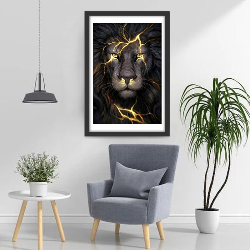 Beautiful Black Lion with Golden Patterns Diamond Painting