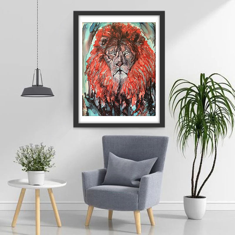 Lion with Red Mane Diamond Painting