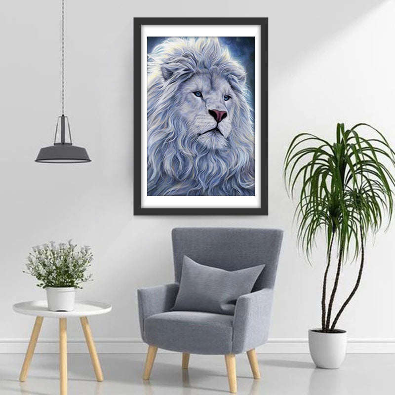 White Lion with Long Mane Diamond Painting