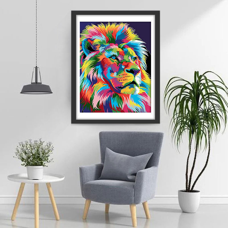 Multicolored Lion with Long Mane Diamond Painting