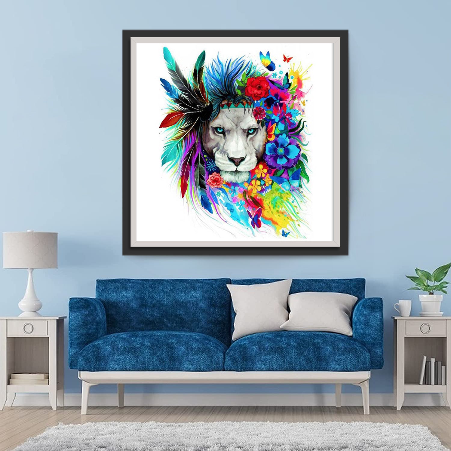 Lion, Flowers and Feathers Diamond Painting